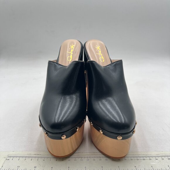 XYD Black Round Toe Mules High Chunky Heeled Sandals Slip On Platform Shoes - Picture 3 of 8